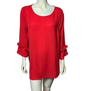 Motherhood Maternity Red Ruffle Sleeve Tunic Blouse Plus Size Large Holiday Top